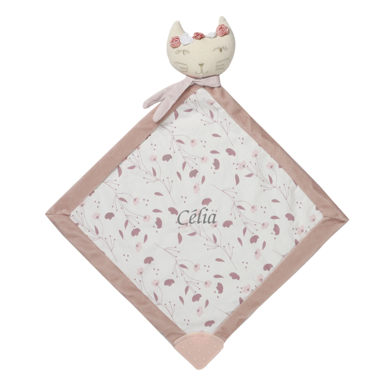  - rose et lili - plat lange coton bio chat rose blanc 30 cm 